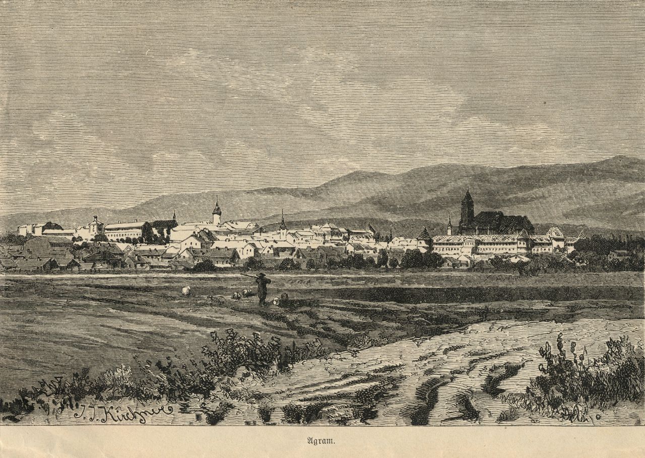 Panorama Zagreba sa jugoistoka, oko 1860. godine